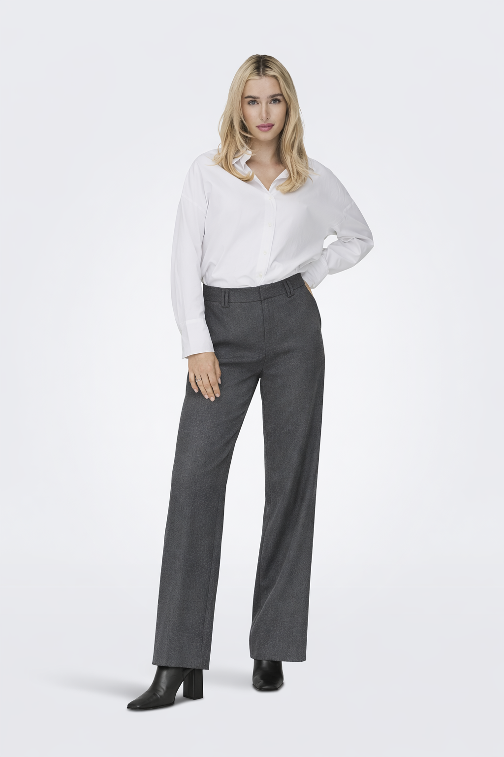 PANTALÓN SASTRERO WIDE TIRO ALTO LELLY-Dark Grey Melange Detail:KONG