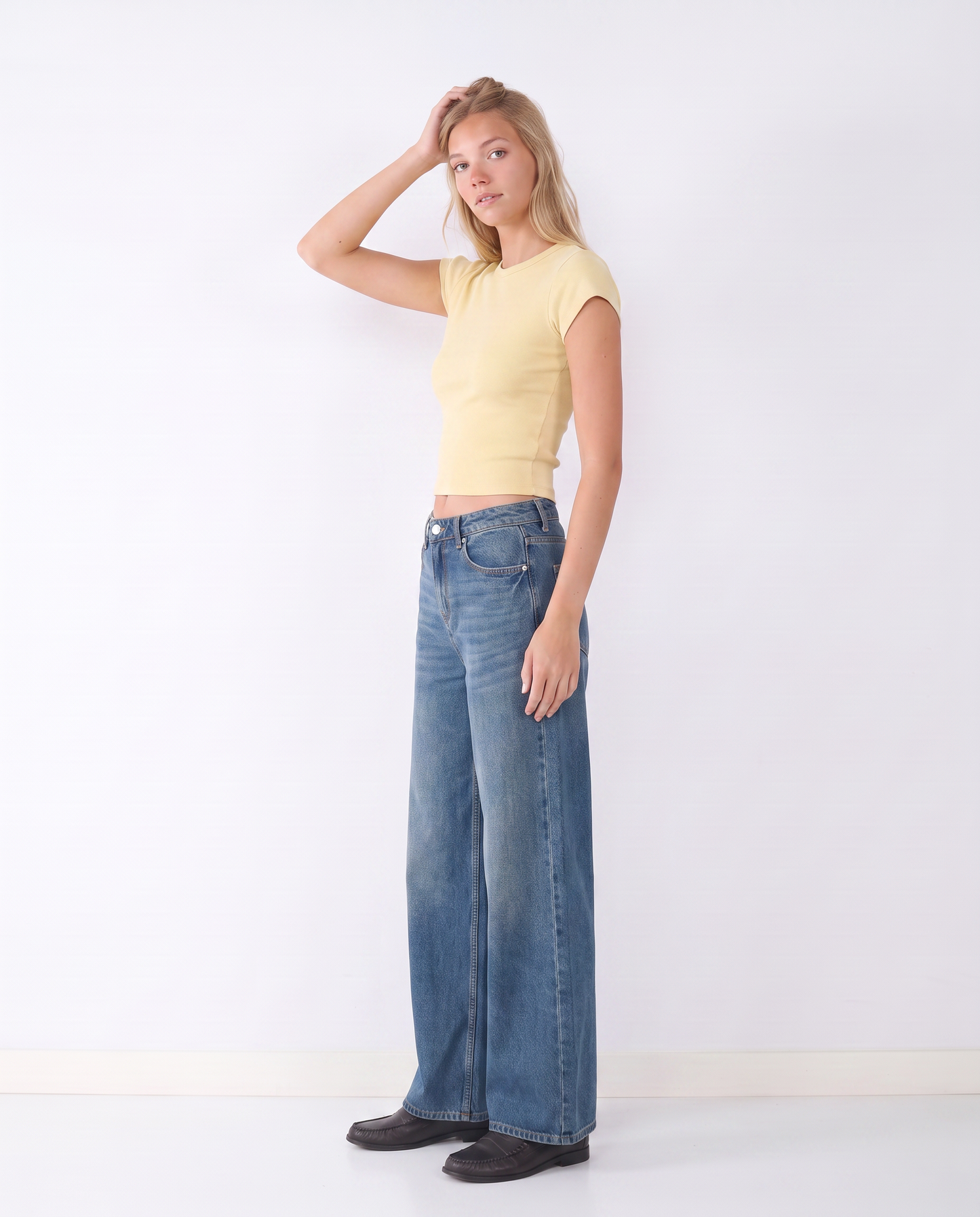 JEAN ANCHO EFECTO LAVADO ANNET-Medium Blue Denim
