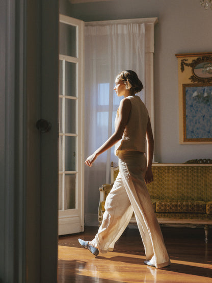 PANTALÓN PALAZZO LINO FEA-Oatmeal Detail:AS OFFER SAMPLE