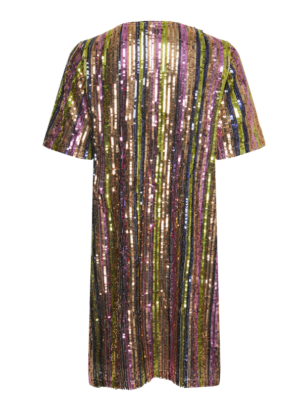 Product VESTIDO NIBBI - Gold Colour Detail:MULTI COLORED SEQUINS - Image 2