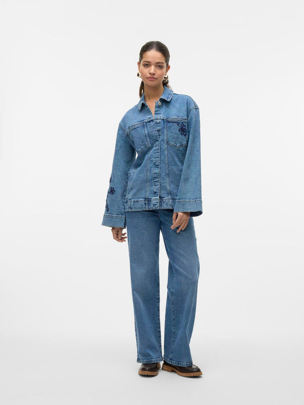 Product JEAN WIDE TIRO ALTO KATHY-Medium Blue Denim Detail:EMBROIDERY - Image 5