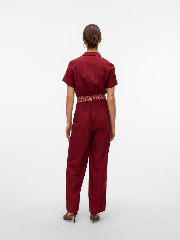 Product MONO CON CINTURÓN FLEUR-Syrah Detail:Belt in Karenda red AOP Florence - Image 3