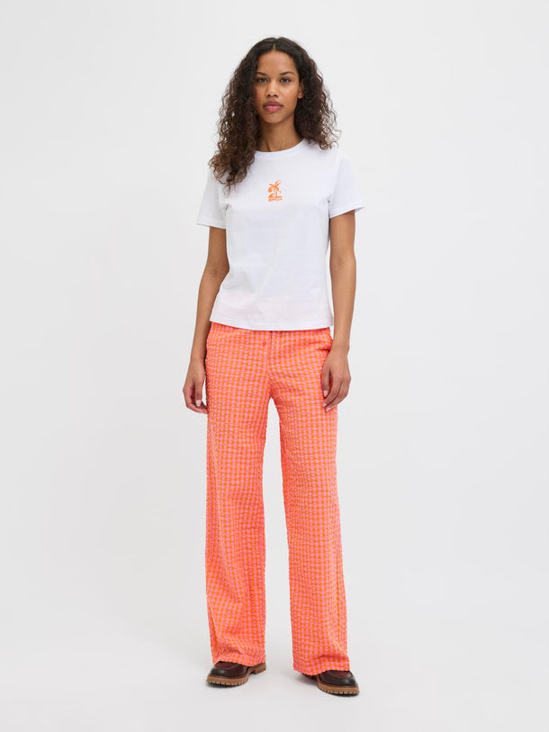 Product PANTALÓN TIRO ALTO CON CINTURA ELÁSTICA PETRA-Persimmon Orange Checks:Morning Glory - Image 4