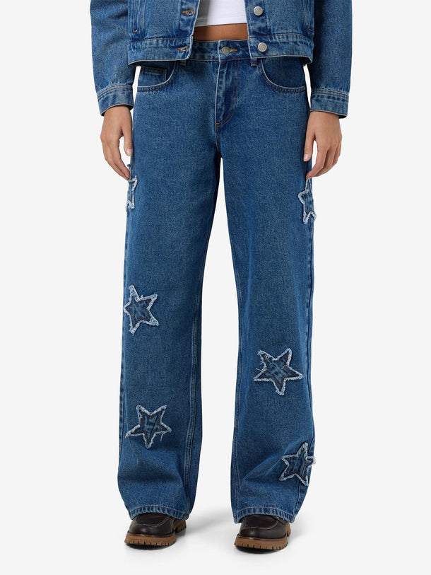 Product JEAN WIDE TIRO ALTO ESTRELLAS LONEL-Medium Blue Denim - Image 1
