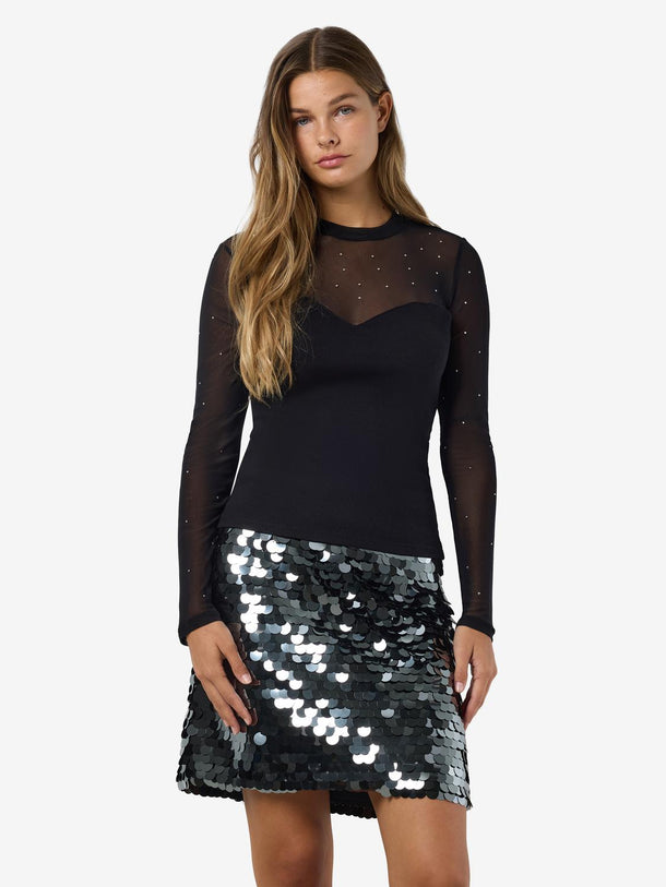 Product TOP MAYA - Black Detail:STUD MESH W. STONES - Image 1