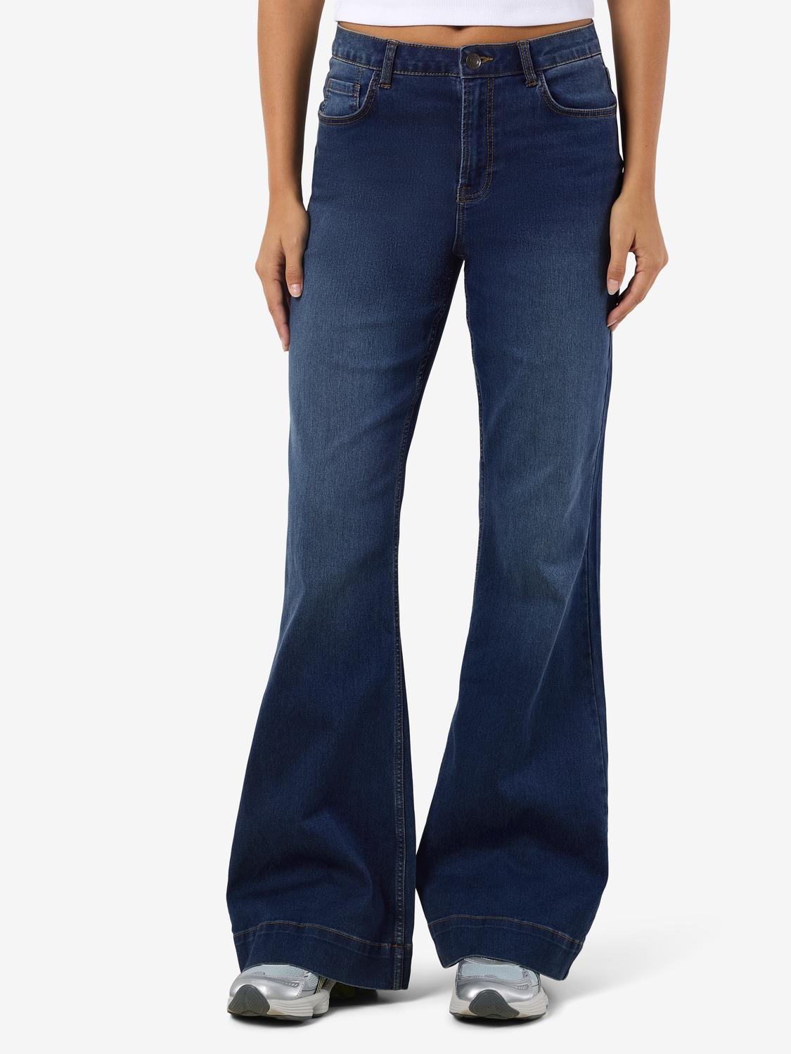 JEAN FLARE TIRO ALTO ROOXY - Medium Blue Denim