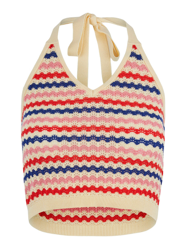 Product TOP VENICE HALTER NECK - Poppy Red Stripes:STRP-MAZARINE BLUE-VANILLA CUSTARD - Image 1