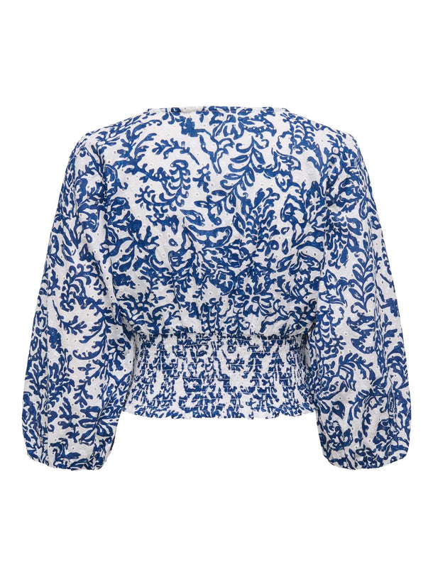 Product TOP PUNTO SMOCK CHANE-Cloud Dancer AOP:W ESTATE BLUE - Image 5