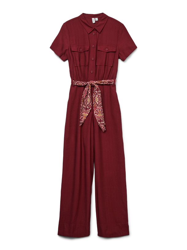 Product MONO CON CINTURÓN FLEUR-Syrah Detail:Belt in Karenda red AOP Florence - Image 4