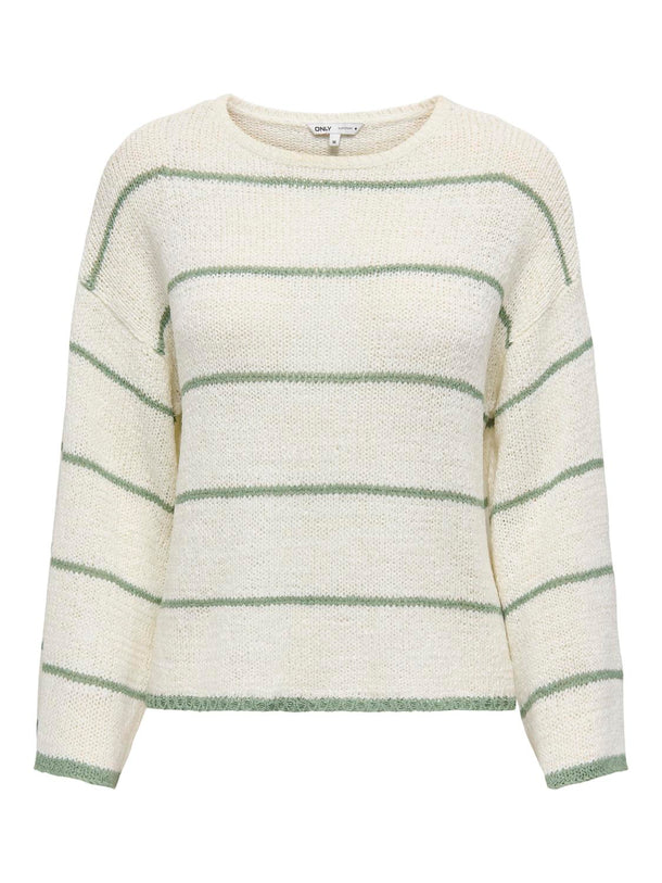 Product SWEATER GEENA - Cloud Dancer Stripes:Hedge Green - Image 1