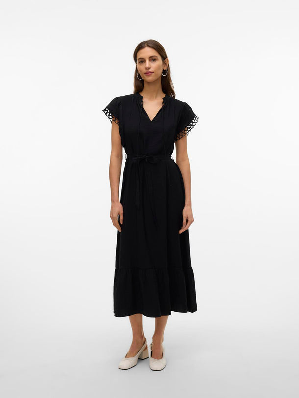 Product VESTIDO MIDI MANGAS CALADAS FLAVIA-Black - Image 2