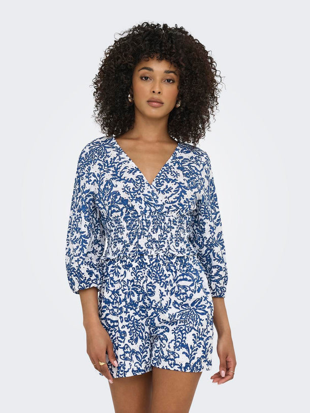 Product TOP PUNTO SMOCK CHANE-Cloud Dancer AOP:W ESTATE BLUE - Image 1