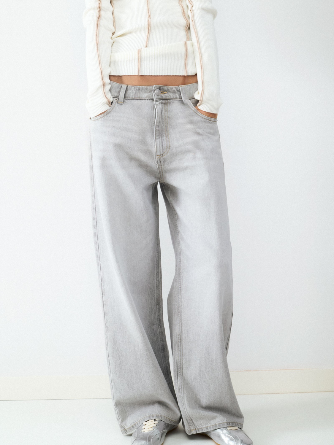 JEAN WIDE LEG LOOSE BMK-Light Grey Denim