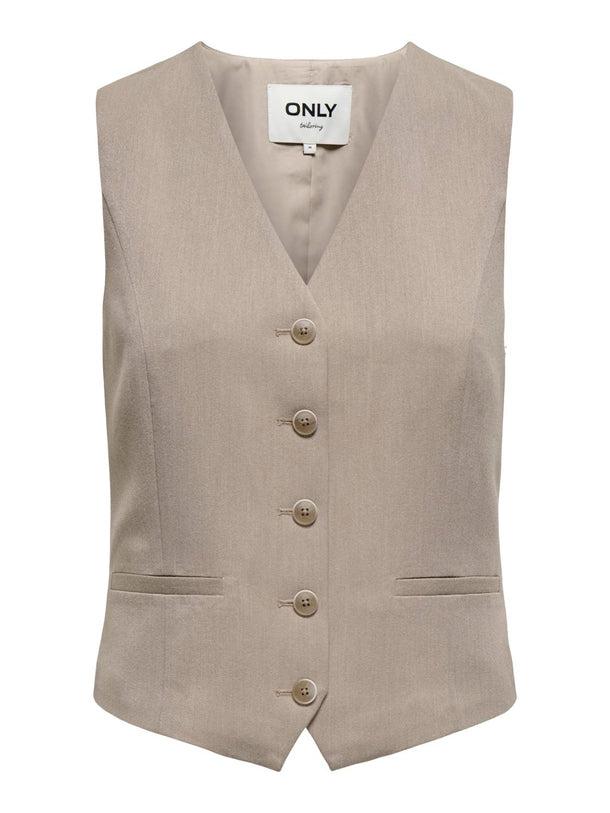 Product CHALECO SASTRERO CON BOTONES HATTIE-Taupe Gray Detail:MELANGE - Image 2