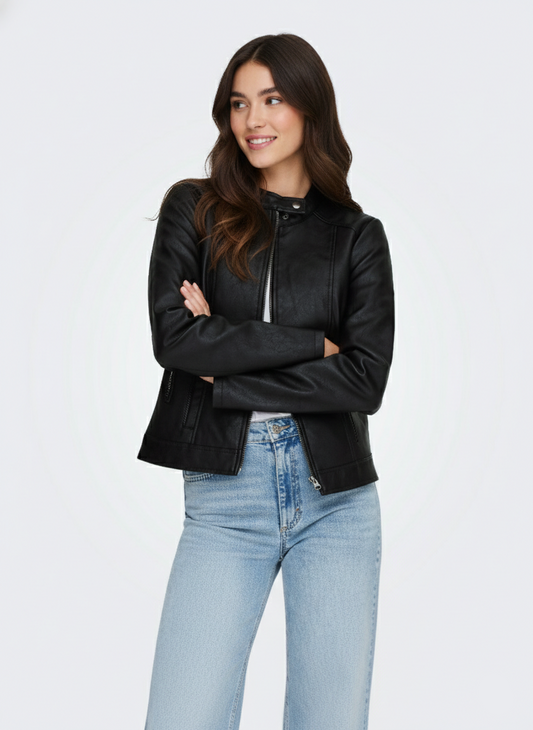 CHAQUETA BIKER EFECTO CUERO EMILY - Black