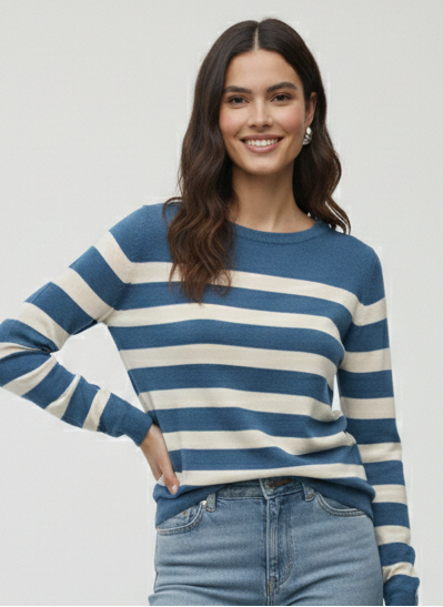 SWEATER BÁSICO NOVA-Coronet Blue Stripes:BIRCH BIG STRIPE