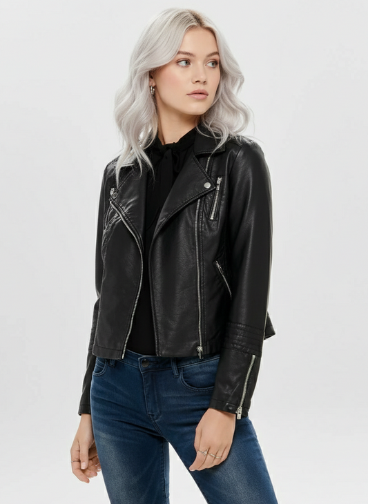 CHAQUETA BIKER EFECTO CUERO GEMMA - Black