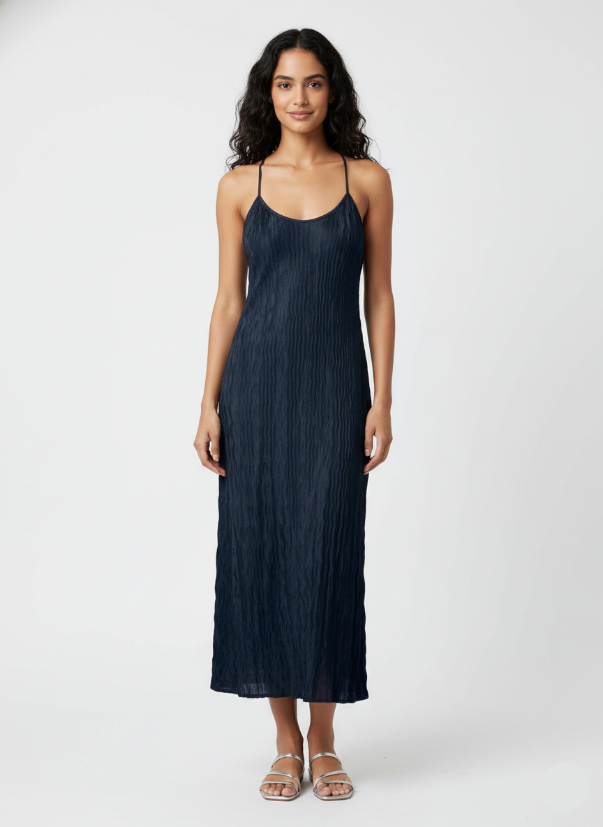 VESTIDO LARGO CON BRETELES AJUSTABLES BEA-Navy Blazer