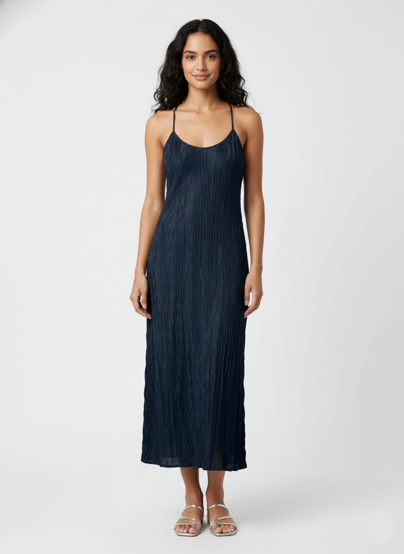 VESTIDO LARGO CON BRETELES AJUSTABLES BEA-Navy Blazer