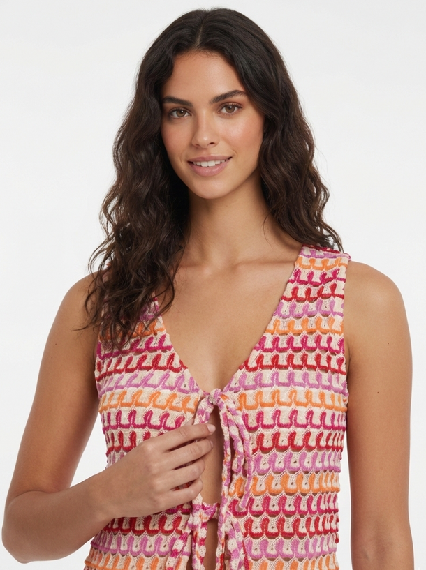 Product TOP DE CROCHET SIN MANGAS ANNI-Cloud Cream Pattern:PINK-ORANGE-RED - Image 1