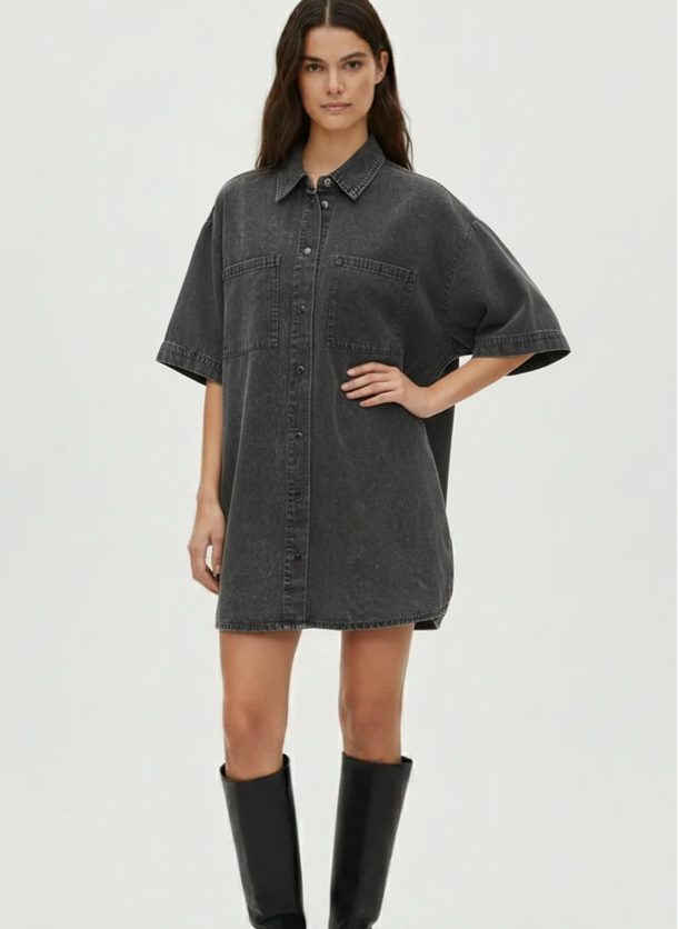 Product VESTIDO CAMISERO DENIM ACID WASH OREGON-Black Detail:WASHED - Image 1