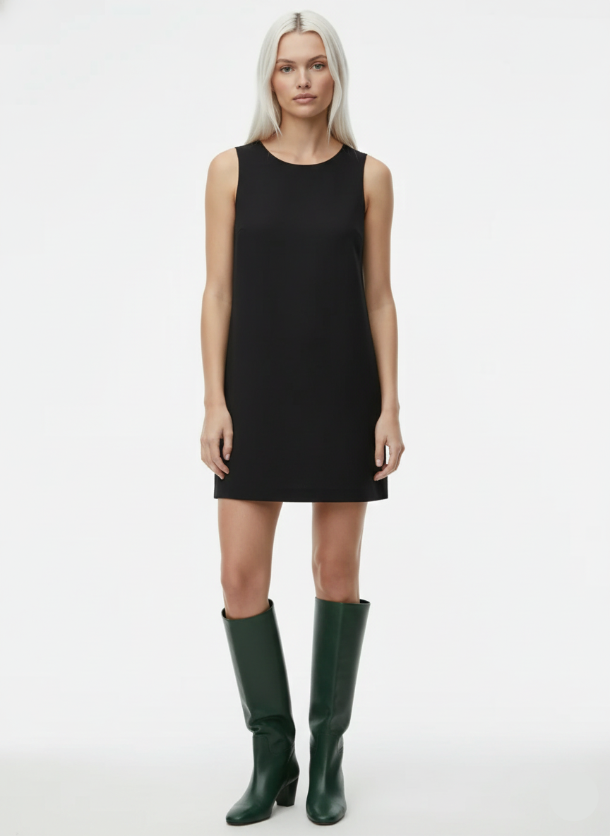 VESTIDO MINI CON CUELLO REDONDO IKKE-Black