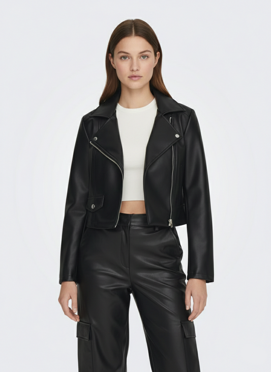 CHAQUETA BIKER EFECTO CUERO ETTA - Black