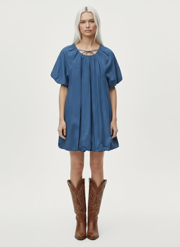 Product VESTIDO BALLOON DENIM DORA-Medium Blue Denim - Image 1