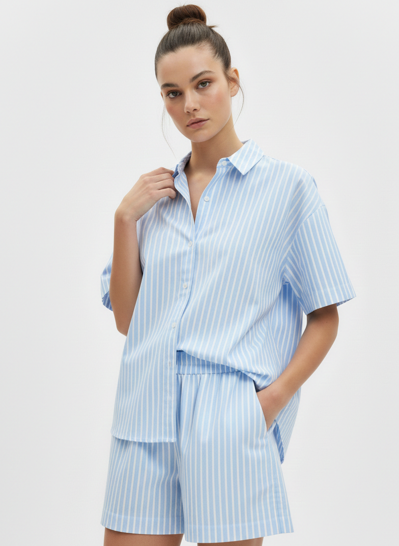 CAMISA RAYAS AIDA-Blue Bell Stripes:WHITE