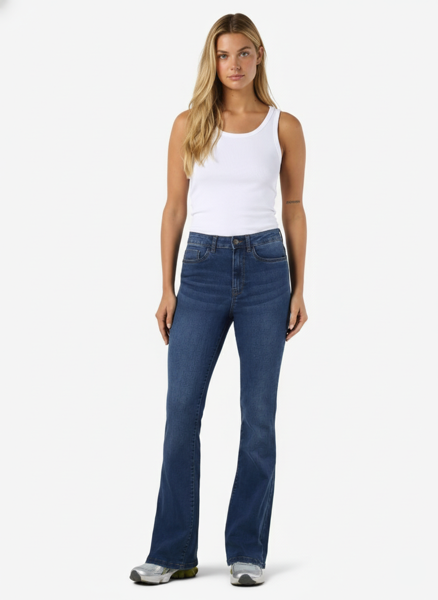 JEAN FLARE TIRO ALTO SALLIE - Medium Blue Denim – ONLY CHILE