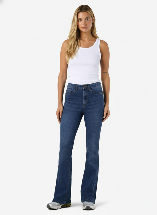 JEAN FLARE TIRO ALTO SALLIE - Medium Blue Denim