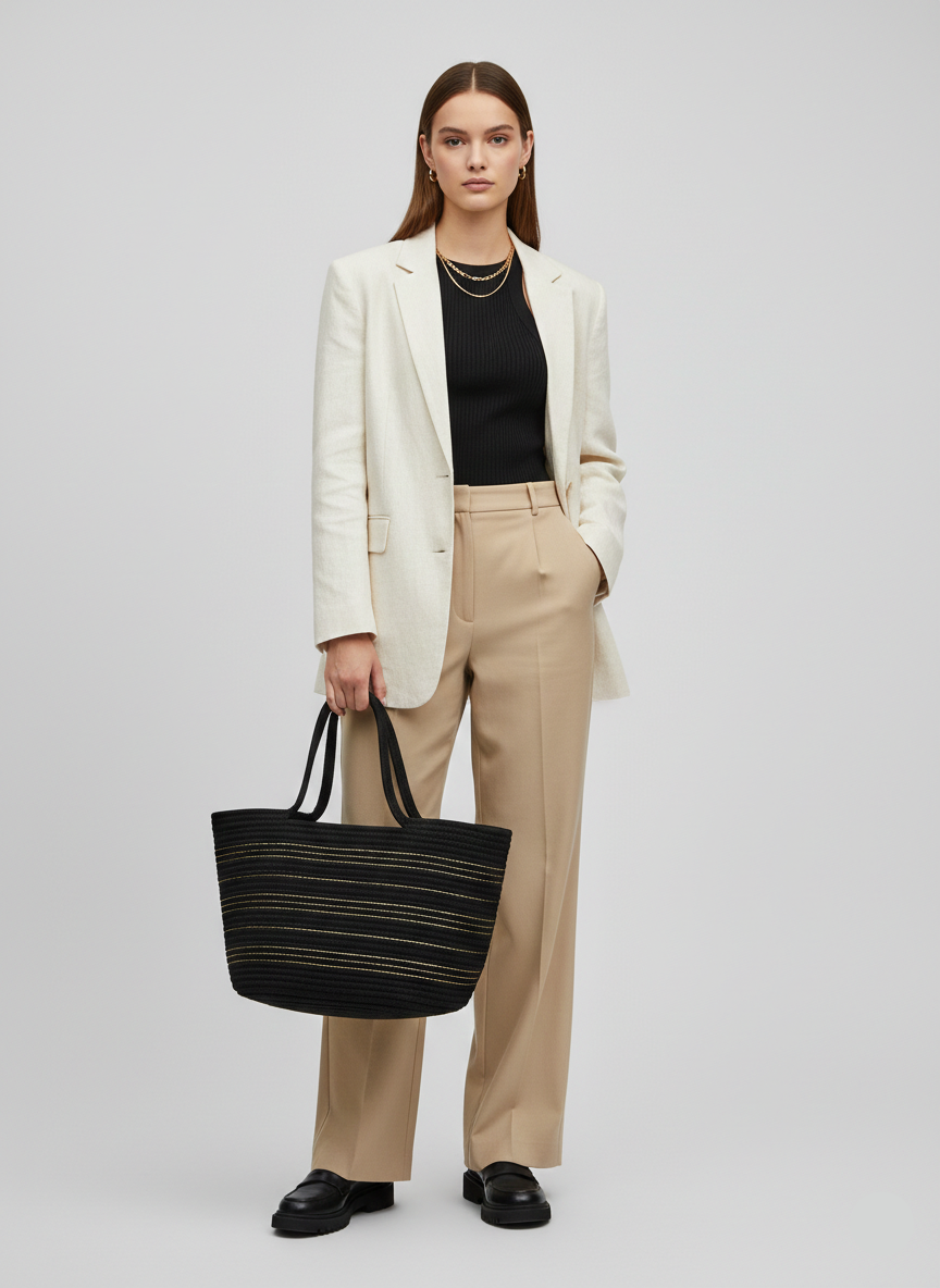 BOLSO SHOPPER CON LUREX TIN - Black Detail:GOLD LUREX