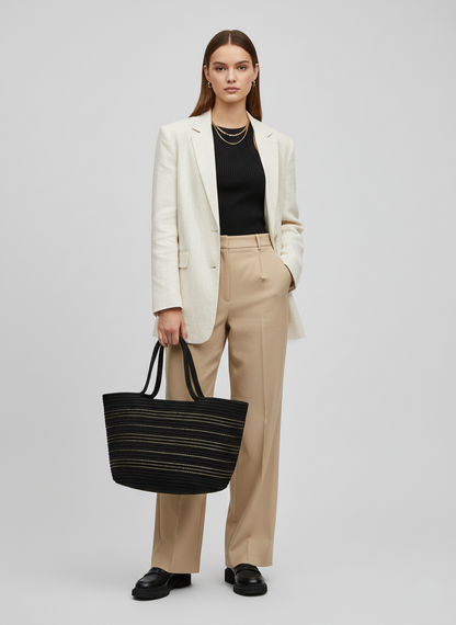 BOLSO SHOPPER CON LUREX TIN - Black Detail:GOLD LUREX