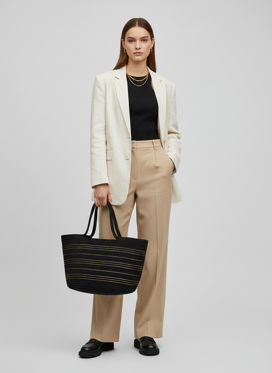 BOLSO SHOPPER CON LUREX TIN - Black Detail:GOLD LUREX