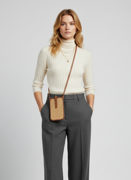 BOLSO DE RAFIA CON CORREA AJUSTABLE TIKA - Nature Detail:Cognac PU