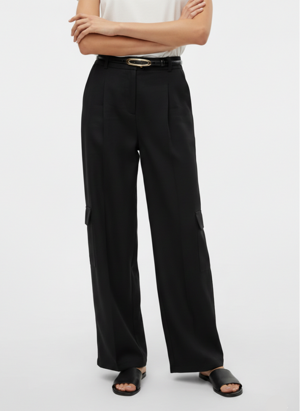 Product PANTALÓN CARGO LINO ANCHO FLORENCE-Black Detail:MELANGE - Image 1