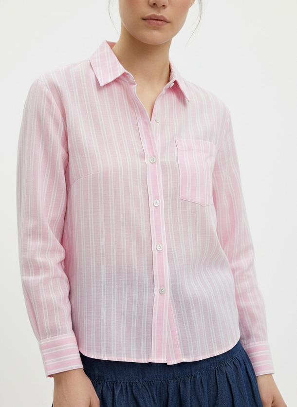 Product CAMISA LINO TOKYO-Pastel Lavender Stripes:CLOUD DANCER - Image 1