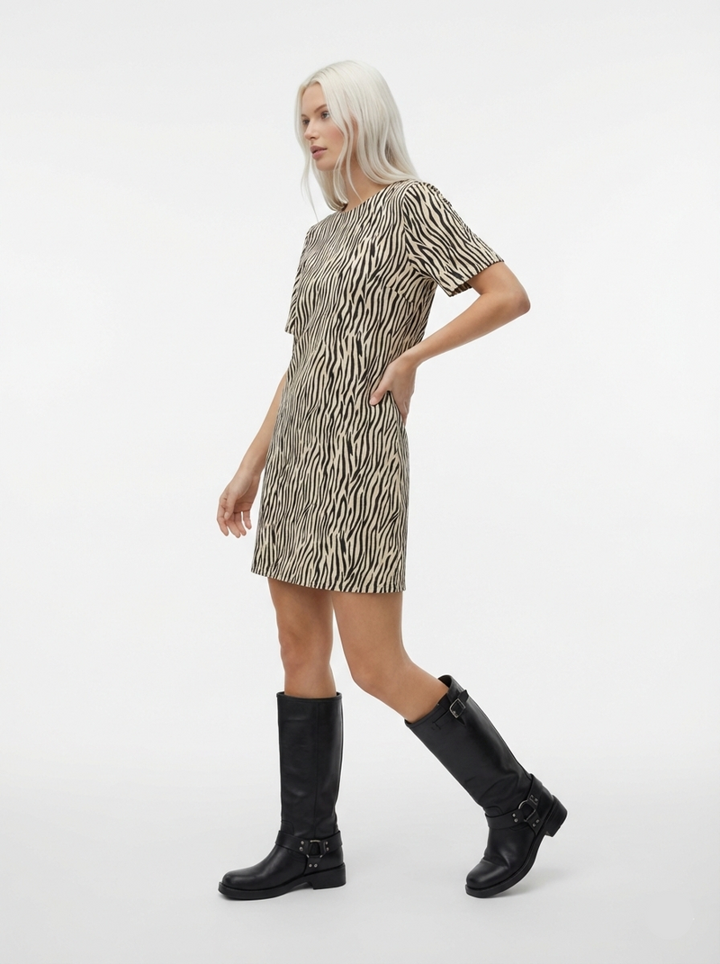 VESTIDO MINI ANIMAL PRINT LUA-Coconut Milk AOP:Zebra