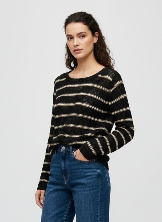 SWEATER TEJIDO RAYAS MORE-Black Stripes:TAPIOCA STRIPES