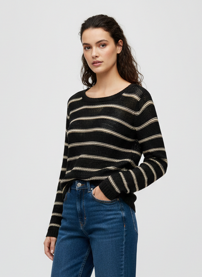 SWEATER TEJIDO RAYAS MORE-Black Stripes:TAPIOCA STRIPES