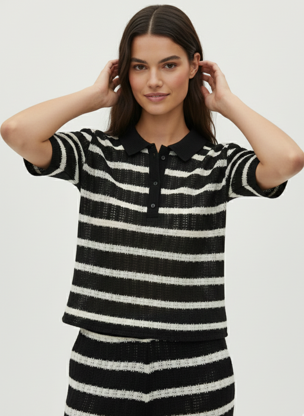 Product POLO TEJIDO ALI-Black Stripes:CLOUD DANCER - Image 1