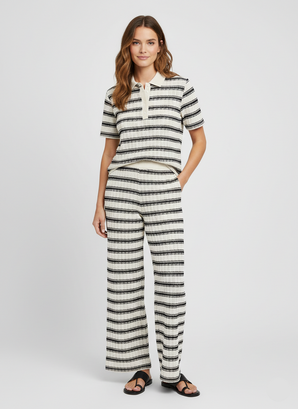 Product PANTALÓN RECTO TEJIDO ALI-Cloud Dancer Stripes:DOUBLE BLACK - Image 1