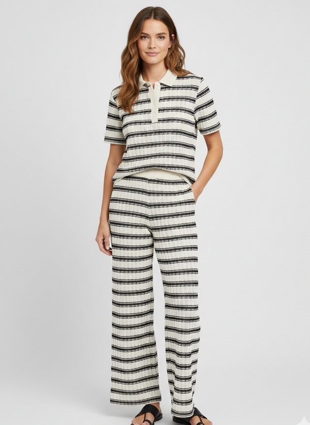 Product PANTALÓN RECTO TEJIDO ALI-Cloud Dancer Stripes:DOUBLE BLACK - Image 1