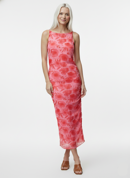 VESTIDO CUELLO BOTE ESTAMPADO ALLY-Pink Tulle AOP:Flowers