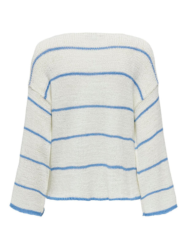 Product SWEATER GEENA - Cloud Dancer Stripes:Azure Blue - Image 3