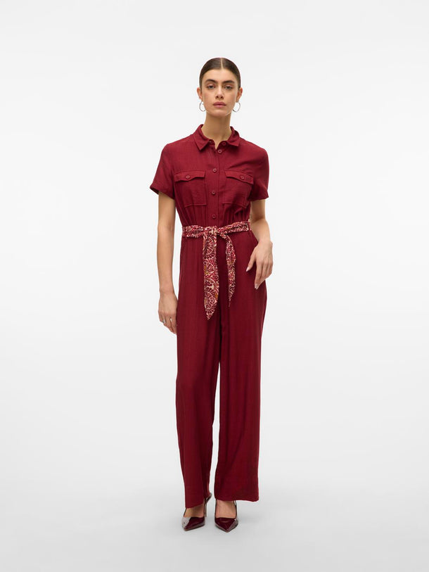 Product MONO CON CINTURÓN FLEUR-Syrah Detail:Belt in Karenda red AOP Florence - Image 2