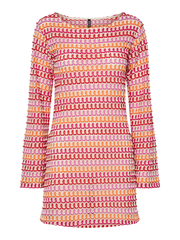 Product VESTIDO MINI DE CROCHET ANNI-Cloud Cream Pattern:PINK-ORANGE-RED - Image 1