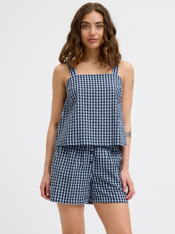 Product TOP CON ESCOTE CUADRADO PETRA-Skyway Checks:Peacoat - Image 3