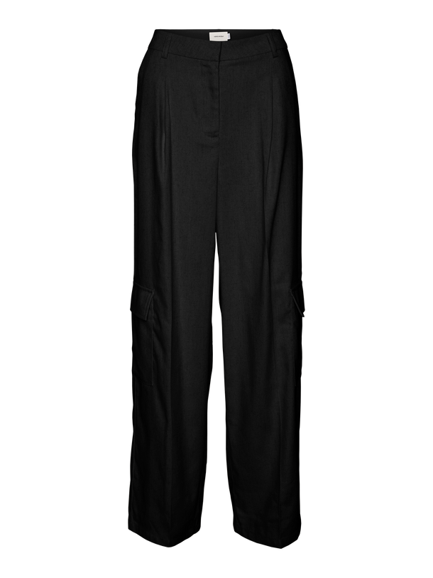 Product PANTALÓN CARGO LINO ANCHO FLORENCE-Black Detail:MELANGE - Image 1