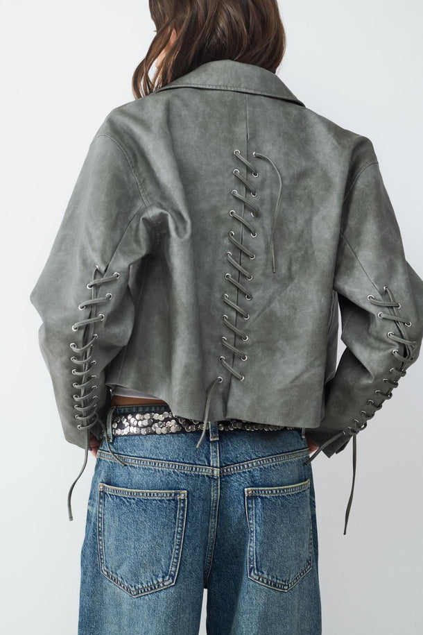 Product CHAQUETA BIKER EFECTO DESGASTADO BMK-Green Tint - Image 3